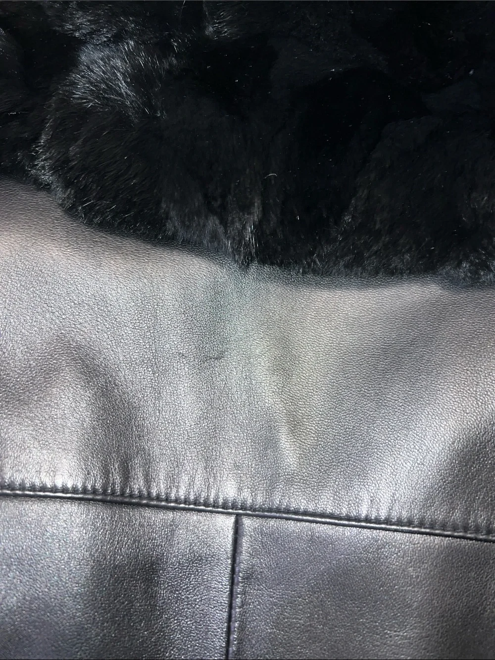Danier Black Leather Coat with Plush Rabbit Fur Collar - Picture 9 of 15
